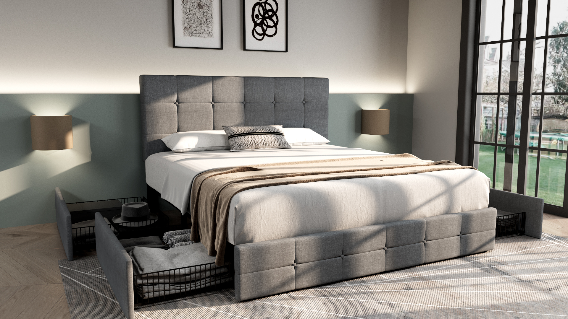 Amazon.com: Allewie Upholstered Full Size Platform Bed Frame